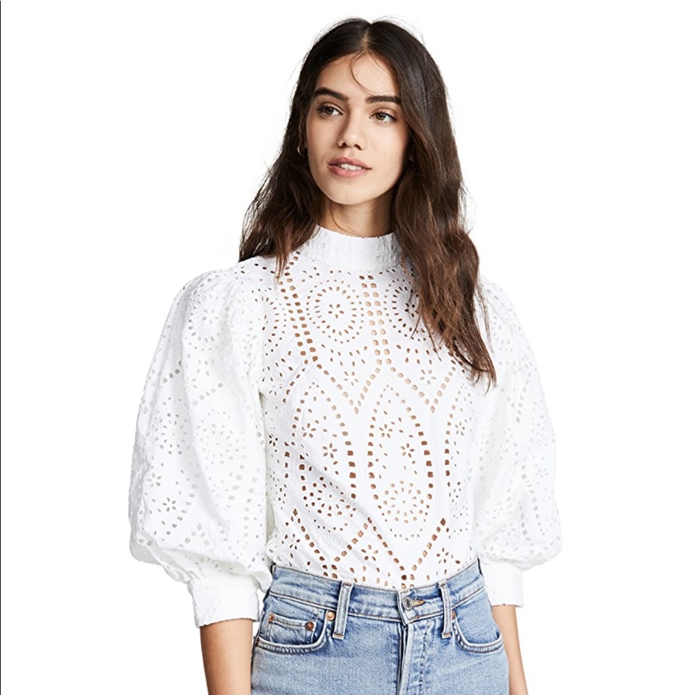 GANNI broderie anglaise blouse